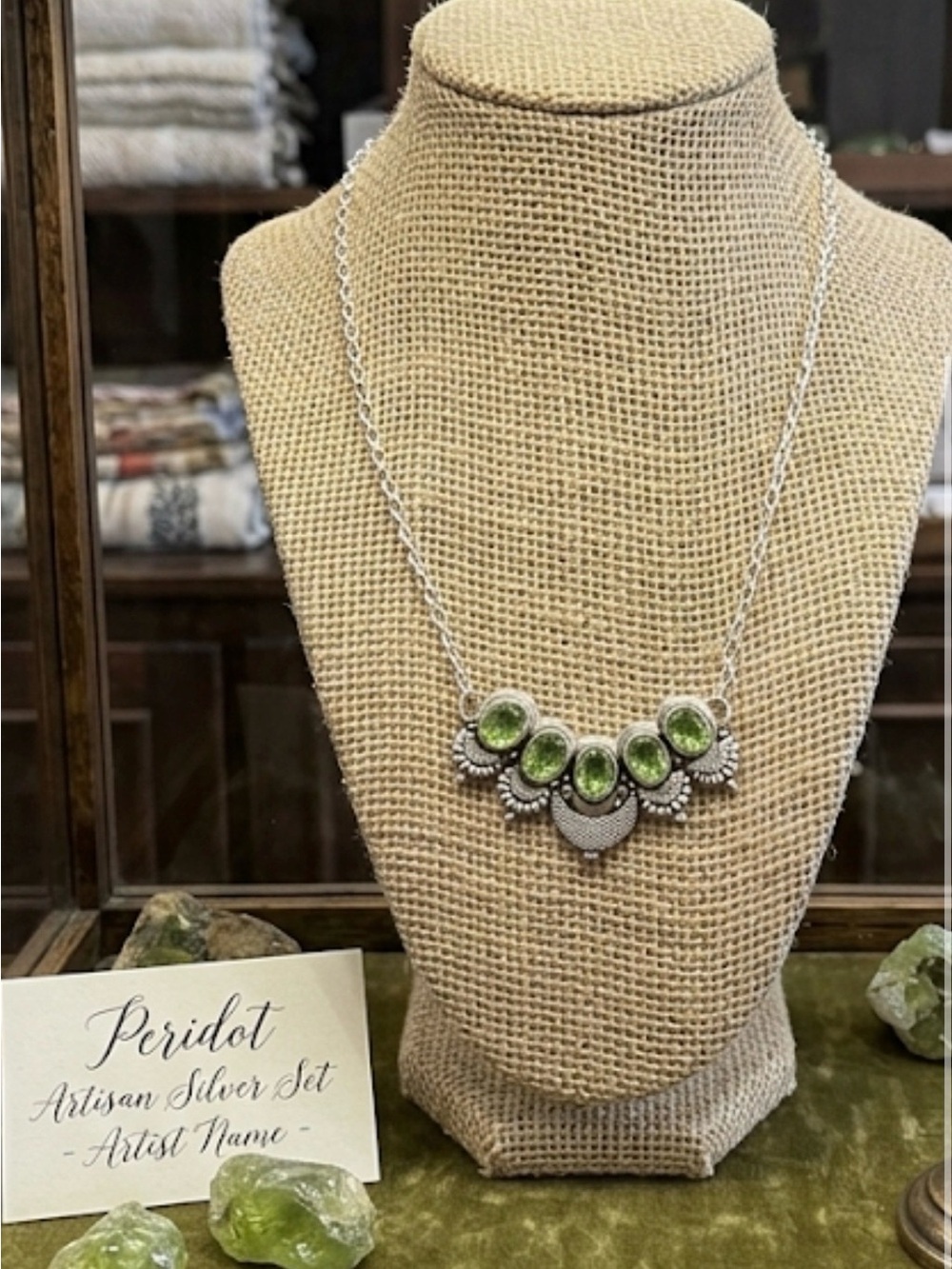 Peridot Sterling Silver Statement Necklace - Artisan Jewelry